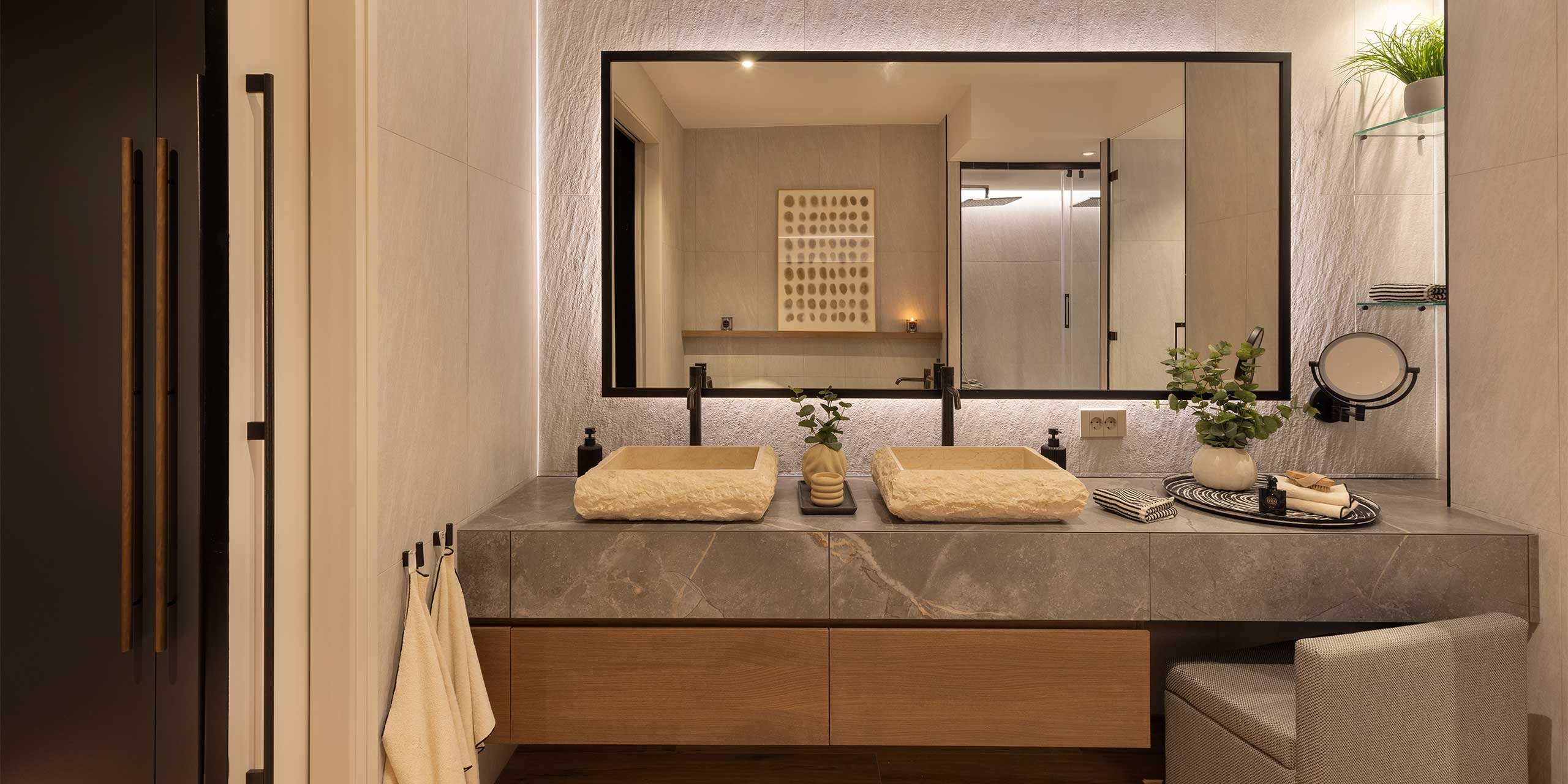 Modern bathroom with two washbasins
